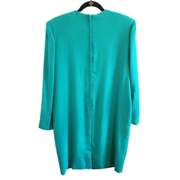Vintage 1980s Depeche Mode Teal Sheath Dress Gold Button Chain Front Size 10 EUC - Picture 6 of 6